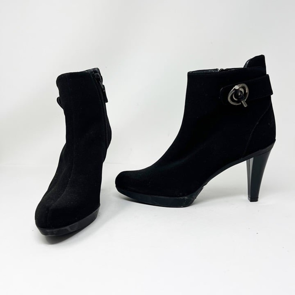 STUART WEITZMAN BLACK GORE-TEX NEOPRENE ANKLE BOOTS HIGH HEEL Side Zip SIZE 9 M